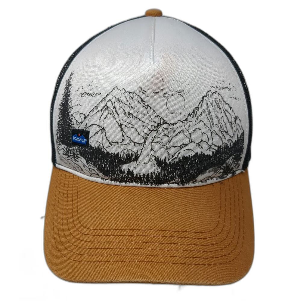 KAVU Trucker Hat Orange White Mountain One Size Mesh Snapback Outdoor Cap